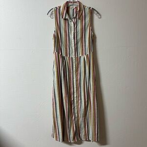 Fat Face Pink Striped Midi Dress Summer Sundress Button Down Sz 6 Granola Girl
